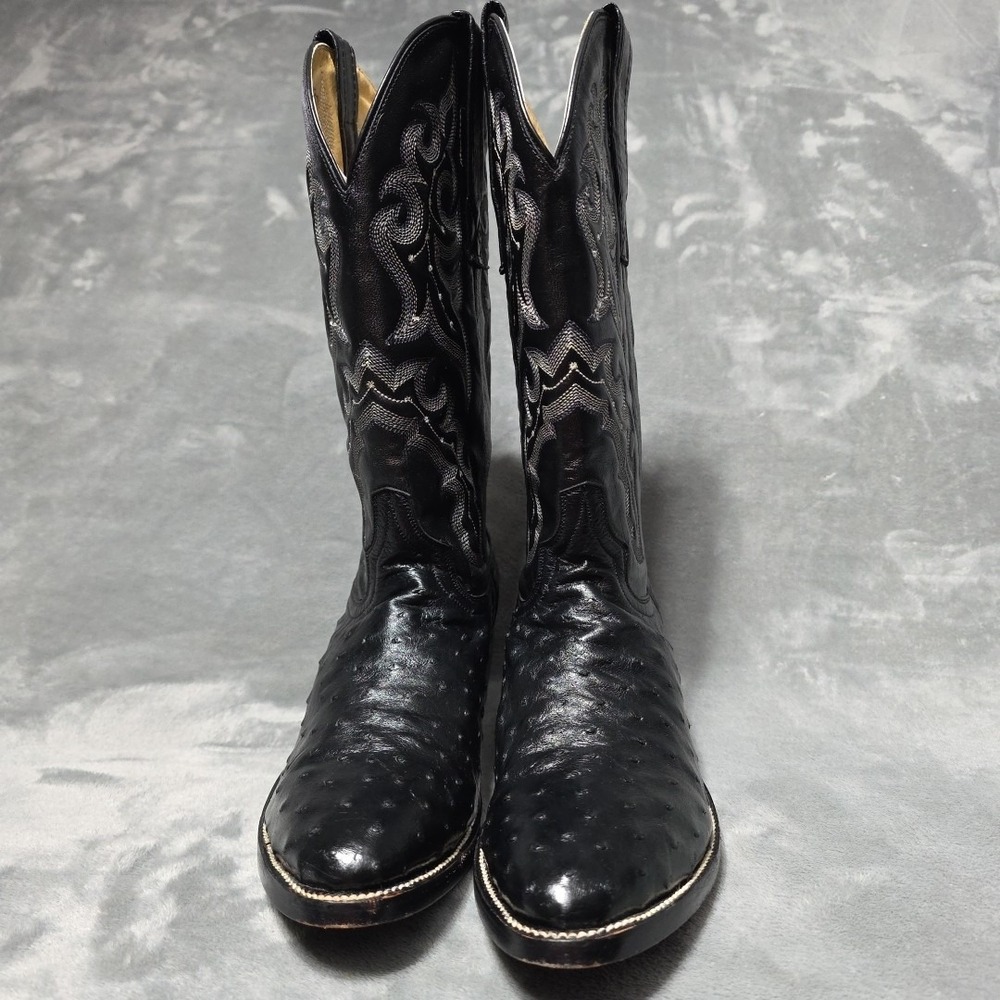 Vintage Circle G Black Ostrich Leather Men's Cowboy Boots Size 8.5 D EXC Country - Picture 2 of 10